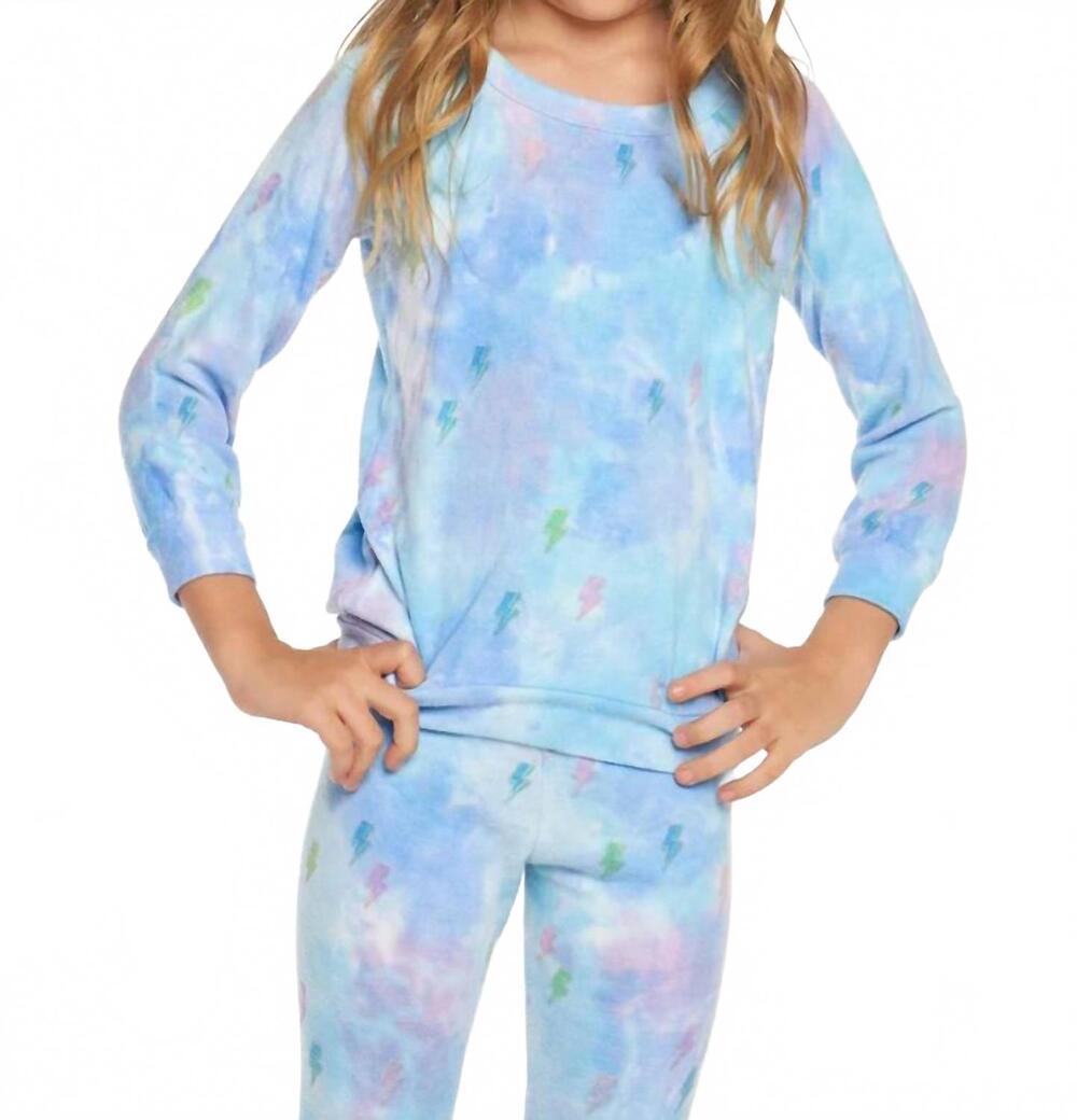 NEW CHASER tie dye bolts hacci sweatshirt in blue